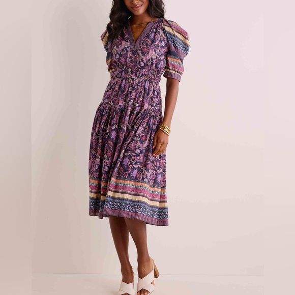 Anthropologie Current Air boho printed puff sleeve midi dress - Picture 2 of 4